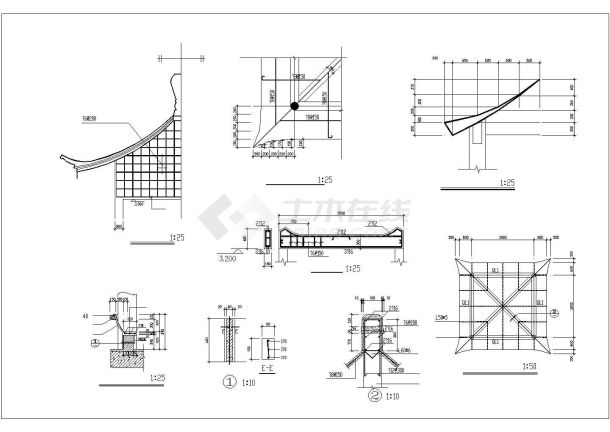 某中式特色古建四角亭CAD结构施工详图-图一