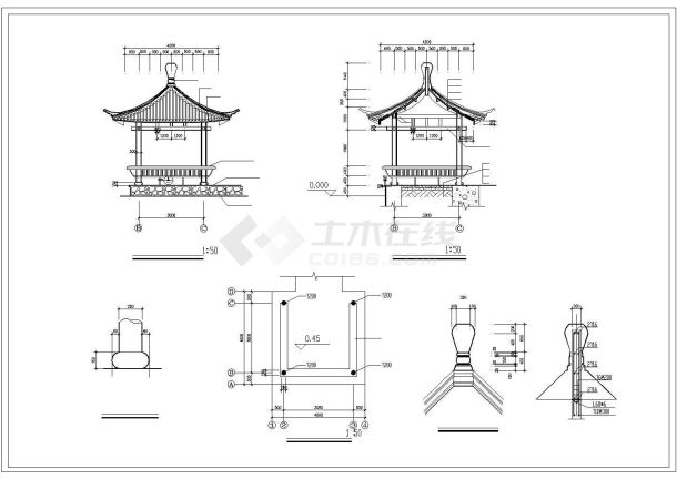 某中式特色古建四角亭CAD结构施工详图-图二