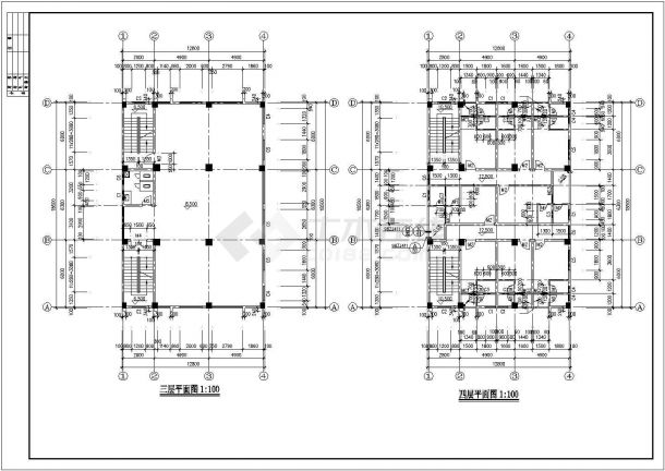 3200平米4层框混结构商住综合楼建筑设计CAD图纸（1-3层商铺）-图一