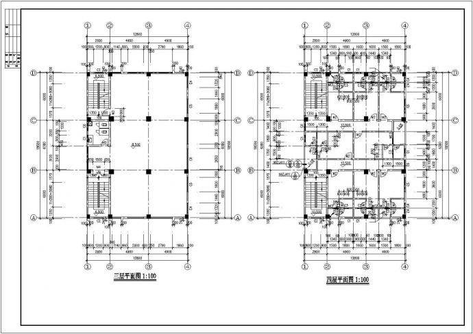 3200平米4层框混结构商住综合楼建筑设计CAD图纸（1-3层商铺）_图1