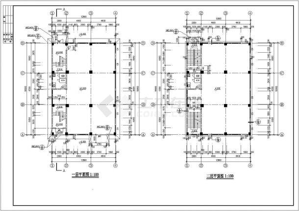 3200平米4层框混结构商住综合楼建筑设计CAD图纸（1-3层商铺）-图二