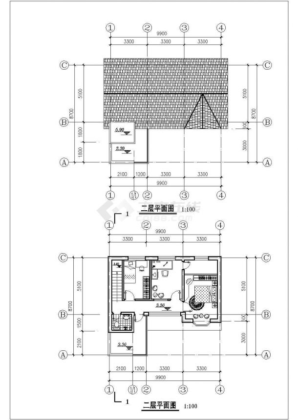 哈尔滨市某村镇133平米2层砖混结构乡村住宅楼建筑设计CAD图纸-图二