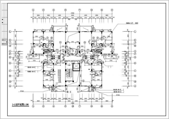 4800平米左右11层框架结构住宅楼全套建筑设计CAD图纸_图1