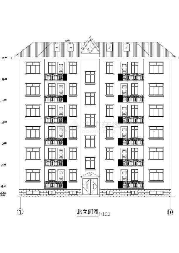 3500平米6+1层砖混结构住宅楼建筑设计CAD图纸（含阁楼层）-图二