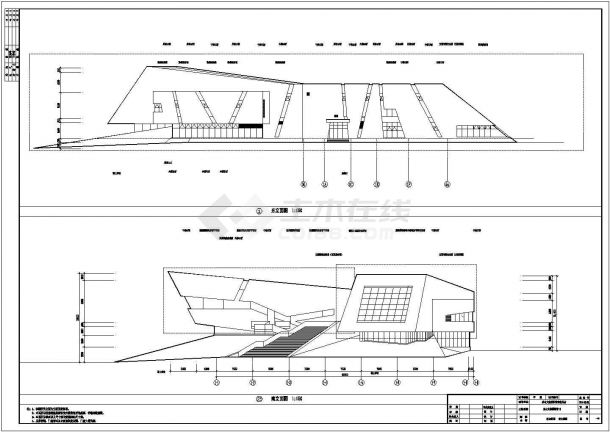 某博物馆文本及游客服务中心CAD建筑施工图-立剖面图-图二