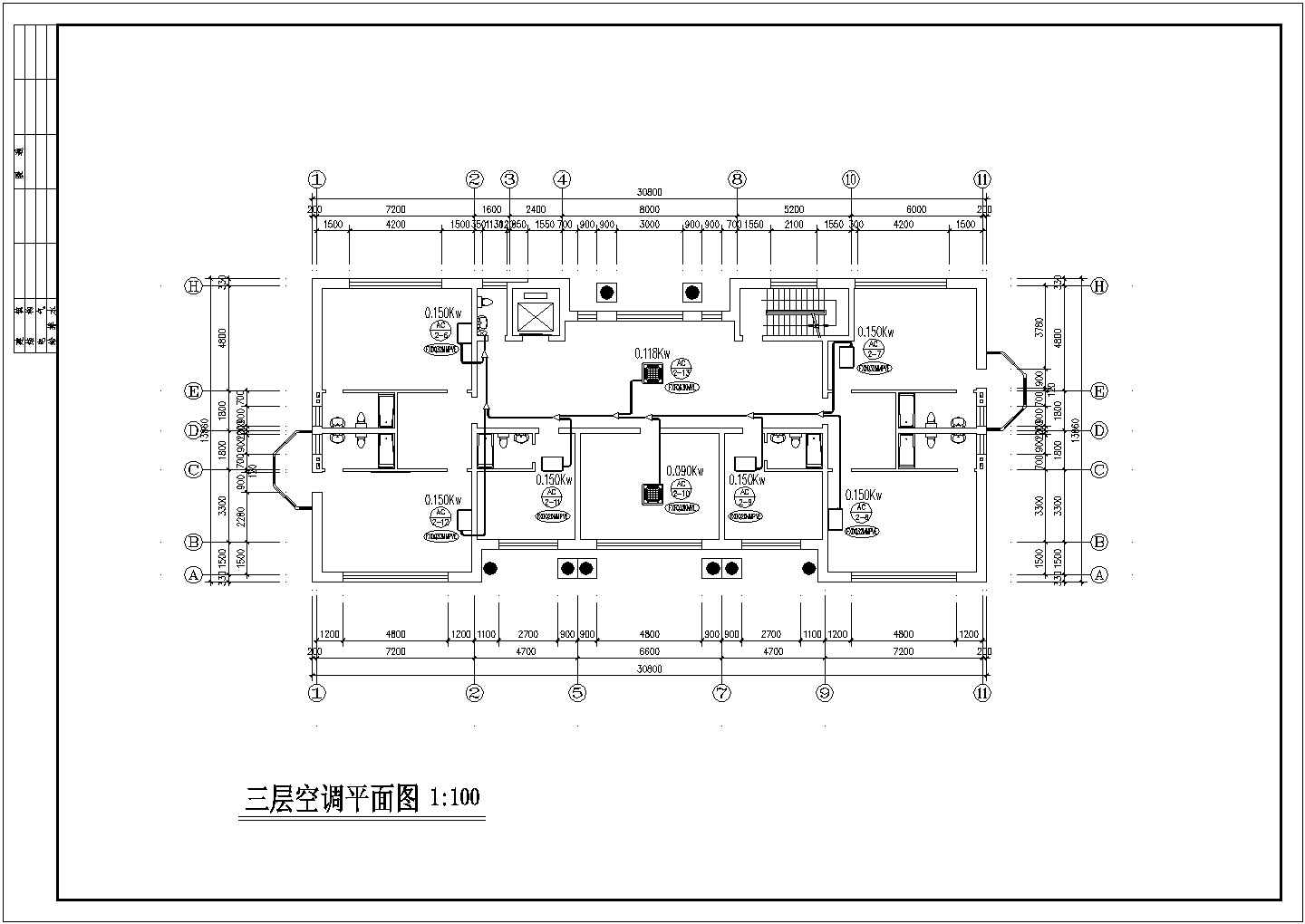 郑州某小区6层住宅变频多联中央空调系统设计CAD图纸（含地下室）