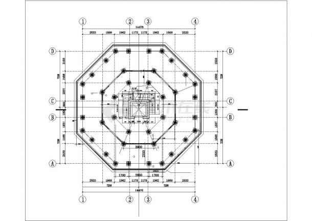 太原市某文化公园9层框架结构仿古宝塔建筑设计CAD图纸-图二