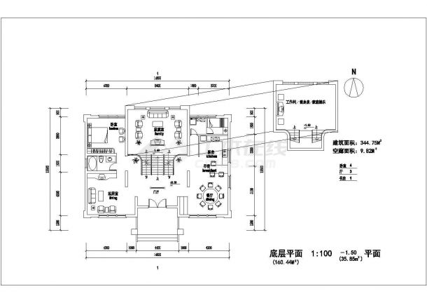 占地160平米2层框架结构豪华单体别墅建筑设计CAD图纸-图一