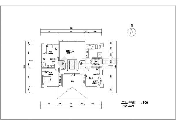 占地160平米2层框架结构豪华单体别墅建筑设计CAD图纸-图二