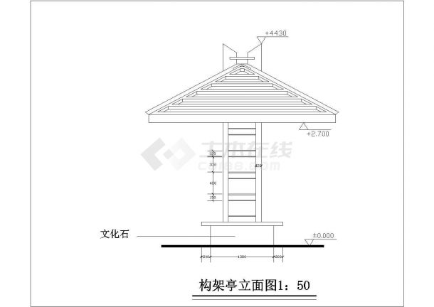 北京某文化公园内部的构架凉亭建筑设计CAD图纸-图一