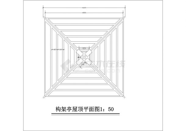 北京某文化公园内部的构架凉亭建筑设计CAD图纸-图二