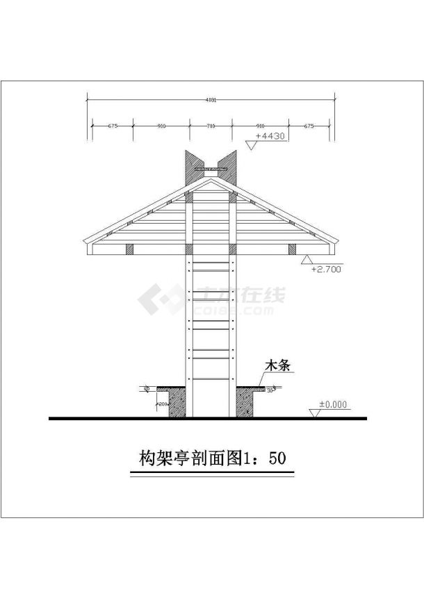 北京某文化公园内部的构架凉亭建筑设计cad图纸