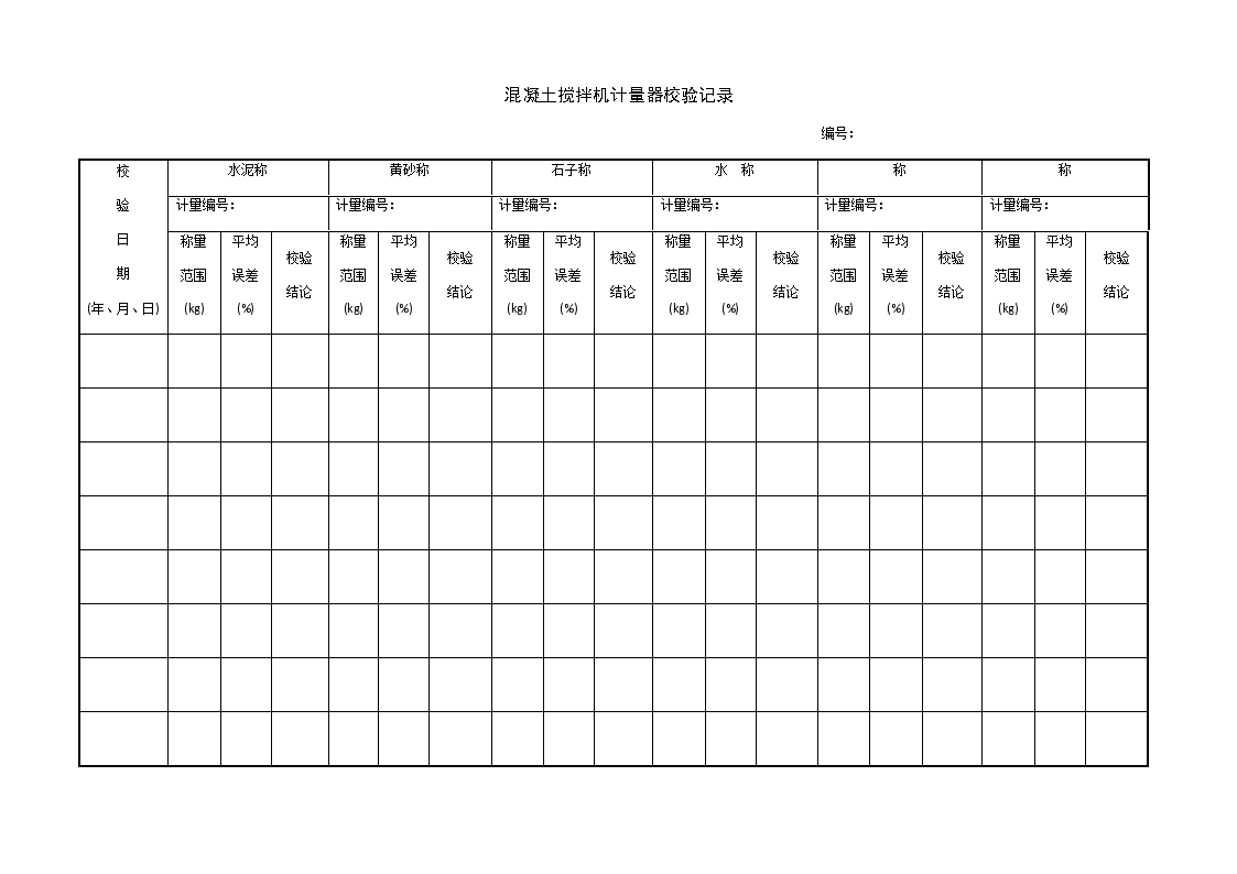 某混凝土搅拌机计量器校验记录