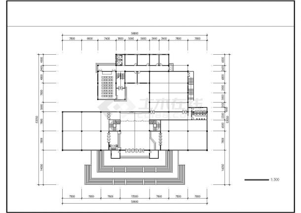 长58.8米 宽53.05米 5层县文化艺术中心博物馆CAD建筑方案设计图【各层平面 1立面 平面布置图】-图一