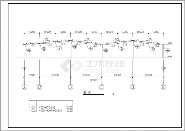某单位厂房建筑钢结构设计方案CAD图纸-图二