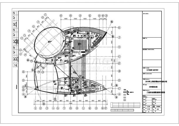 6141平米展览展馆CAD建筑初步设计方案图-二层安全疏散流线分析图-图一