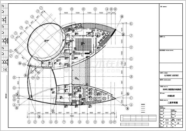 6141平米展览展馆CAD建筑初步设计方案图-二层平面图-图一