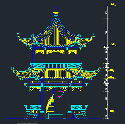 某双层古式六角亭CAD结构设计正立面图_图1