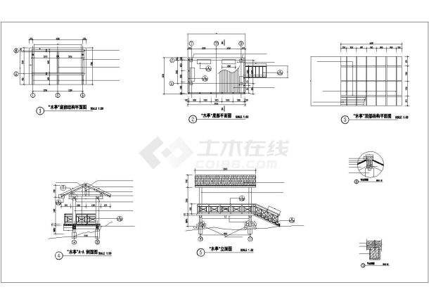 某风景区双坡水木亭CAD景观设计图纸-图一