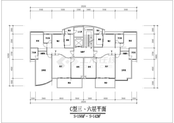 昆山市某工厂家属院七层家属住宅楼全套平面设计CAD图纸（7层为复式）-图二