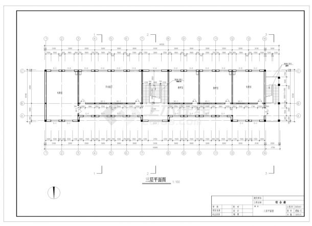 某地区中小学三层砖混结构教学楼建筑设计CAD施工图-图一