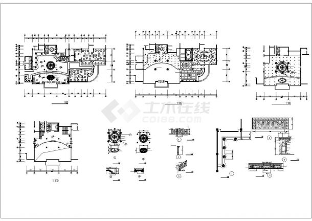 长51.6米 宽24.6米 二层西餐厅CAD室内装修平面天花图-图一