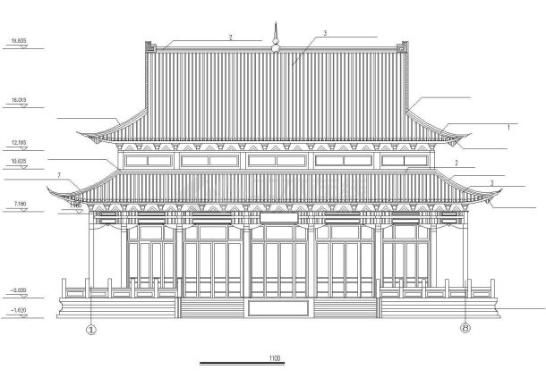 常州市某寺庙内部大雄宝殿建筑施工设计CAD图纸-图一