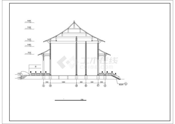 常州市某寺庙内部大雄宝殿建筑施工设计CAD图纸-图二