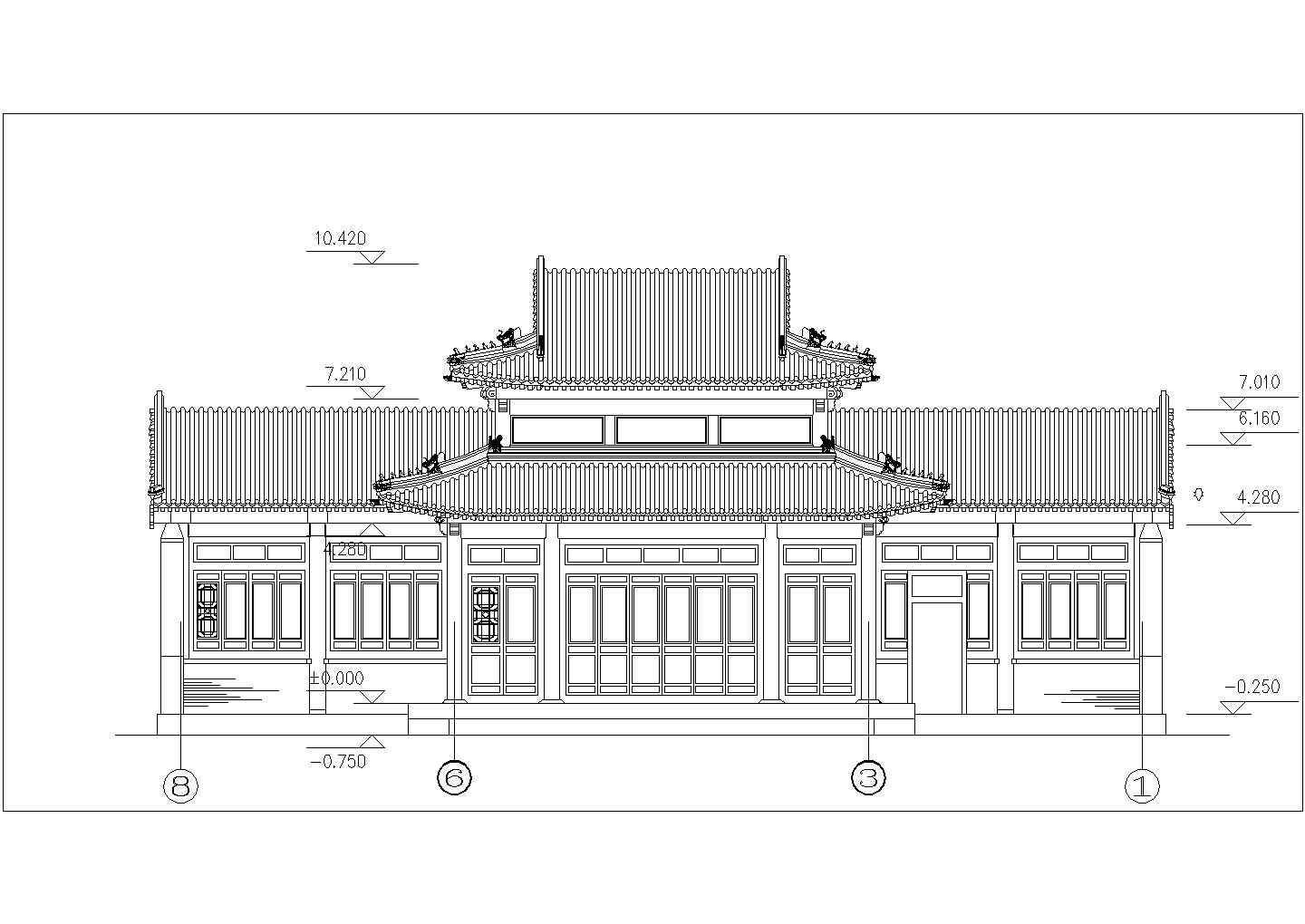 郑州市某寺庙内部仿古大殿全套建筑施工设计CAD图纸