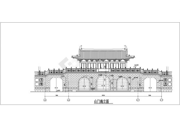 南昌市某文化公园内部仿古山门全套建筑设计CAD图纸-图一