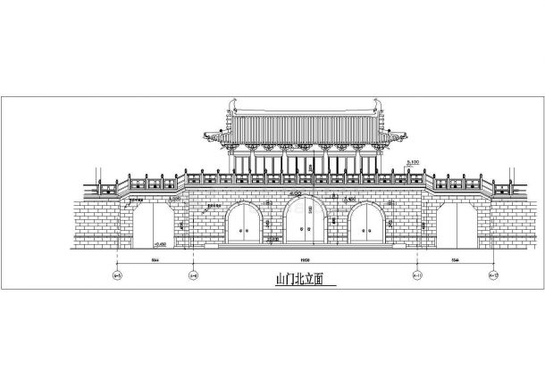 南昌市某文化公园内部仿古山门全套建筑设计CAD图纸-图二