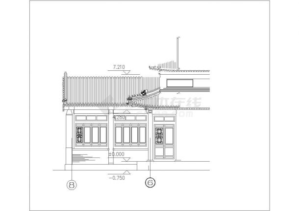 武当山景区内部占地120平米仿古大殿平立面设计CAD图纸-图一