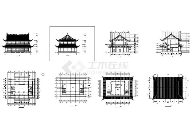 厦门市某寺庙内部2层仿古大殿平立剖面设计CAD图纸-图一