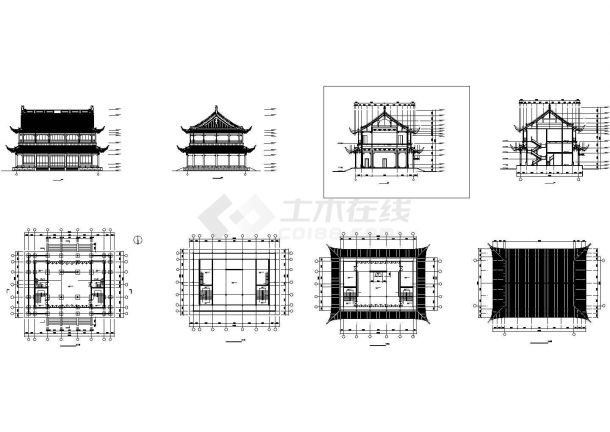 厦门市某寺庙内部2层仿古大殿平立剖面设计CAD图纸-图二