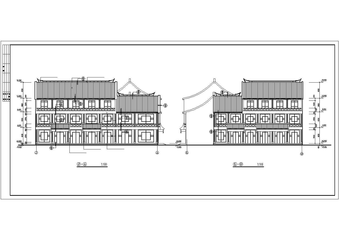 2100平米四层框架结构仿古清式建筑全套施工设计CAD图纸