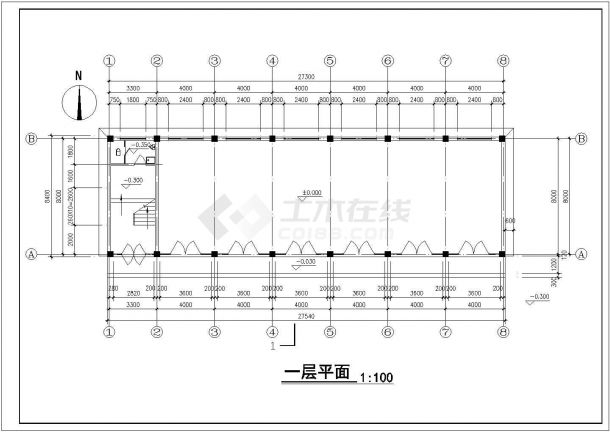 徐州市某商业街1800平米2层框架结构仿古办公楼建筑设计CAD图纸-图一