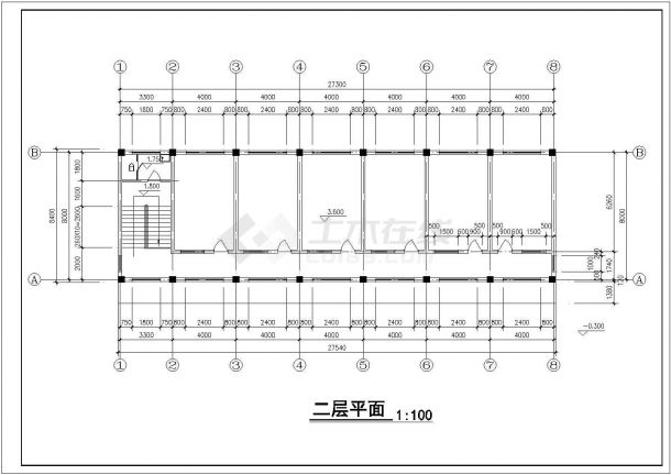 徐州市某商业街1800平米2层框架结构仿古办公楼建筑设计CAD图纸-图二