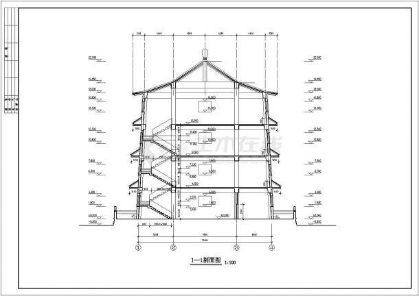 台州市某文化公园1400平米4层框架结构仿古宝塔建筑设计CAD图纸-图一