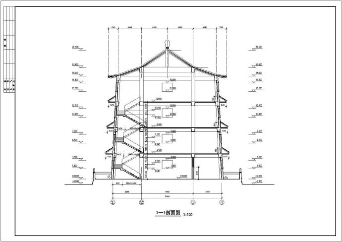 台州市某文化公园1400平米4层框架结构仿古宝塔建筑设计CAD图纸_图1