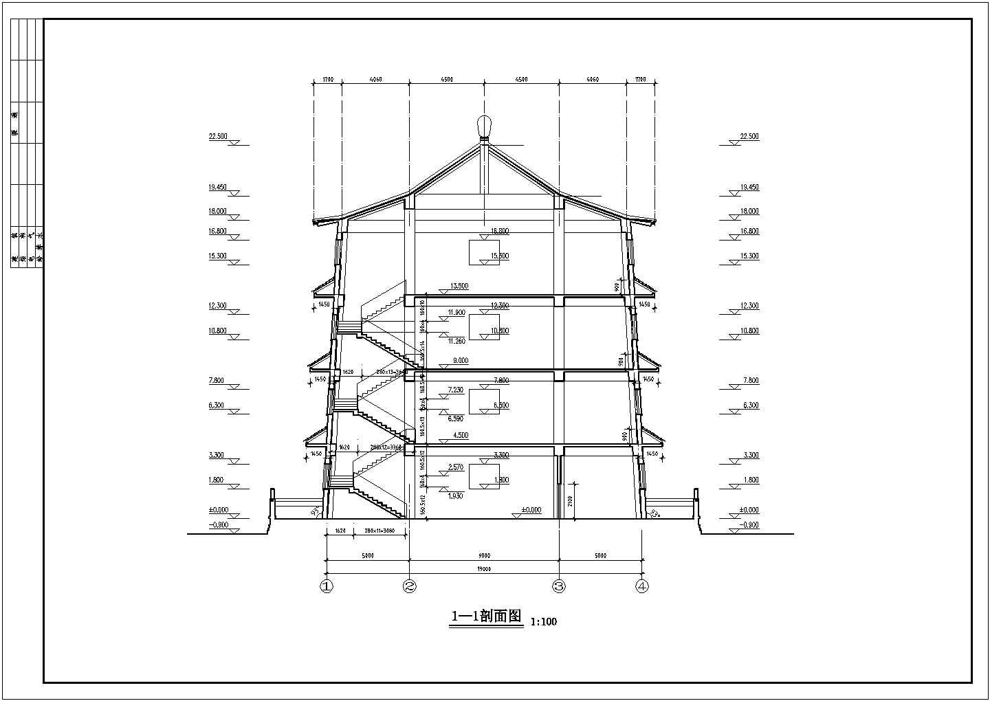 台州市某文化公园1400平米4层框架结构仿古宝塔建筑设计CAD图纸