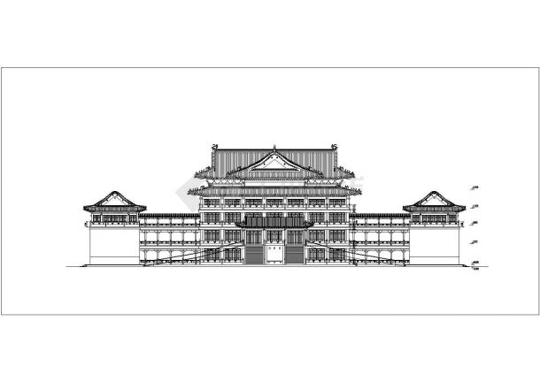 南昌市某商业街4层框架结构仿古综合楼立剖面设计CAD图纸-图二