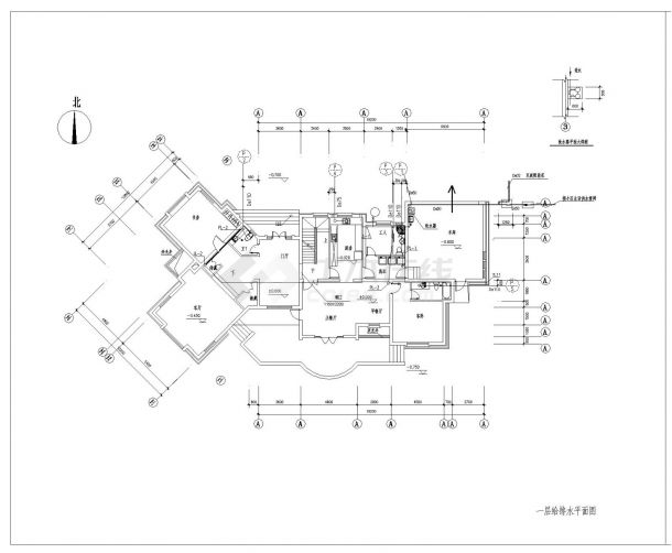 2层不规则别墅给排水工程CAD图纸-图二