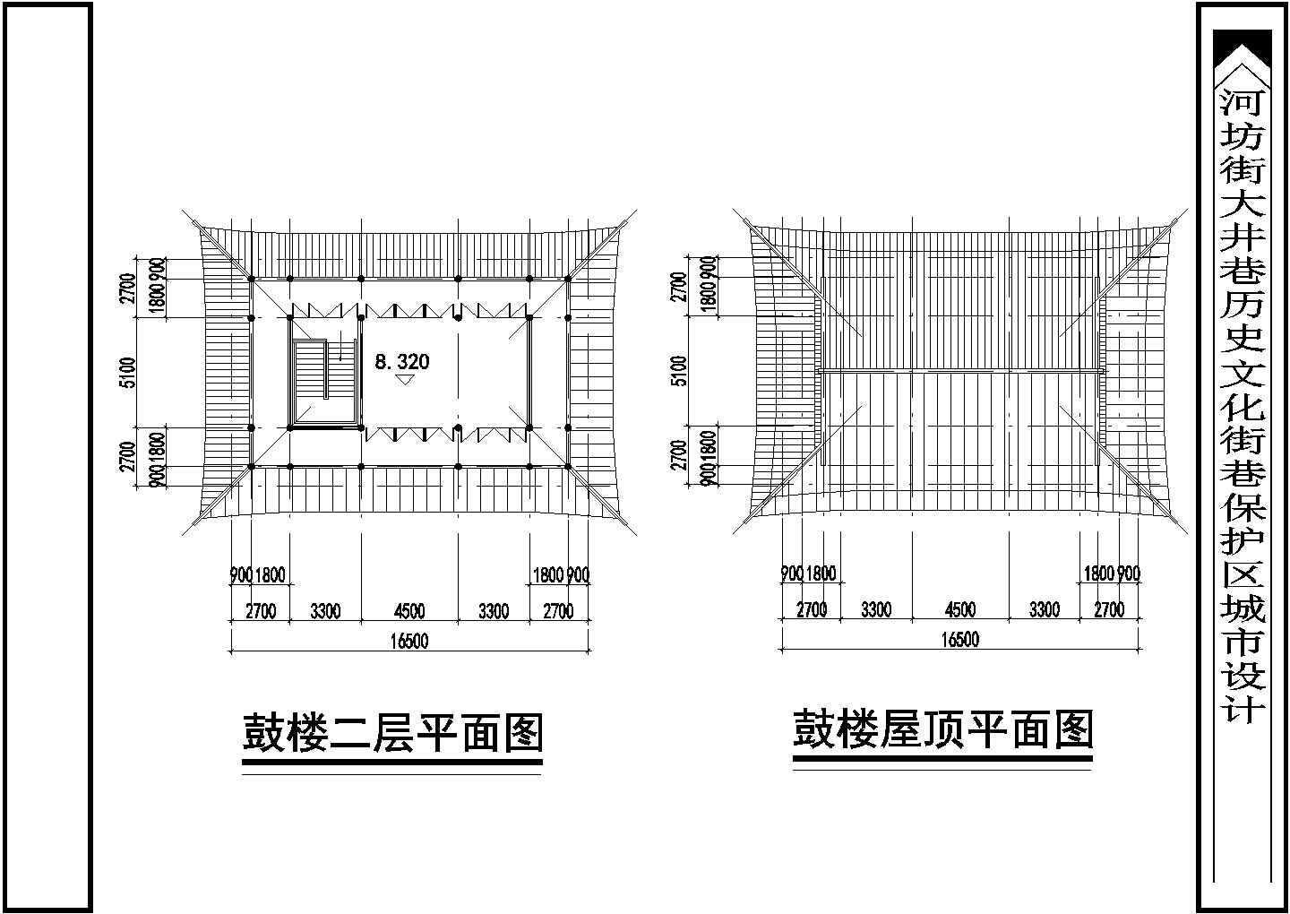 扬州市某文化公园2层仿古城楼建筑设计CAD图纸