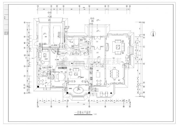 2层豪华大别墅给排水工程CAD图纸-图二