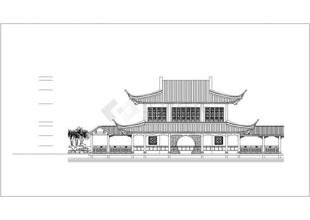 荆州市某风景区2层框混结构观景楼阁建筑设计CAD图纸-图二