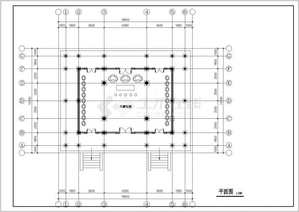 南通市某寺庙占地140平米参拜大殿建筑设计CAD图纸-图一