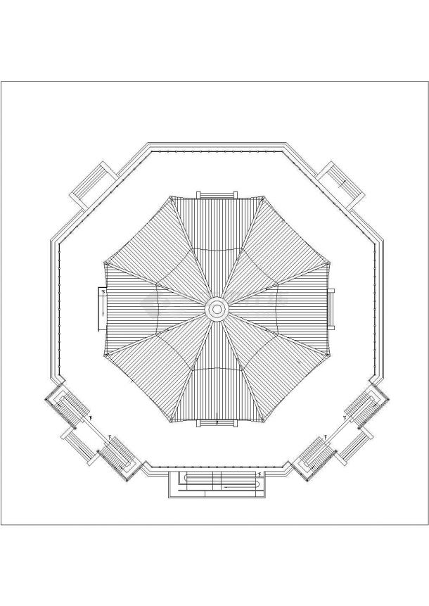 厦门市某沿海五层框架结构仿古观景塔建筑设计CAD图纸-图一