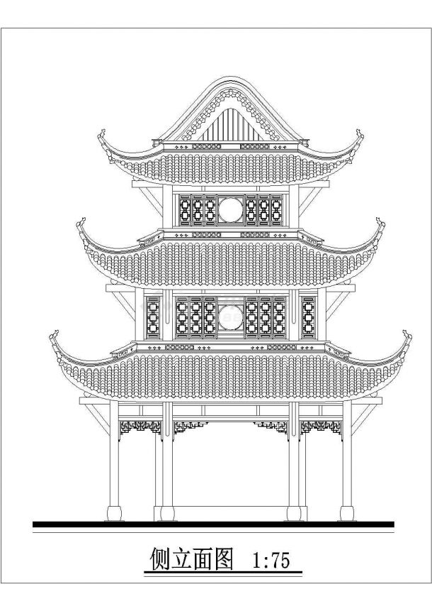 重庆市某寺庙内部3层框架结构仿古宝塔建筑设计CAD图纸-图二
