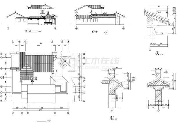 2层混合结构仿古别墅全套建筑设计CAD图纸（3套方案）-图一