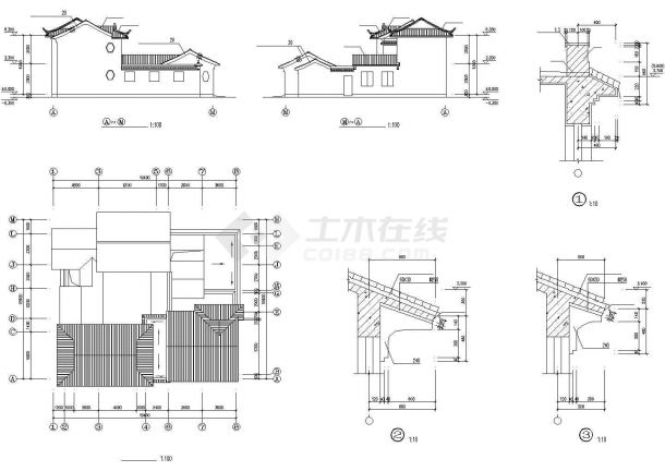 2层混合结构仿古别墅全套建筑设计CAD图纸（3套方案）-图二